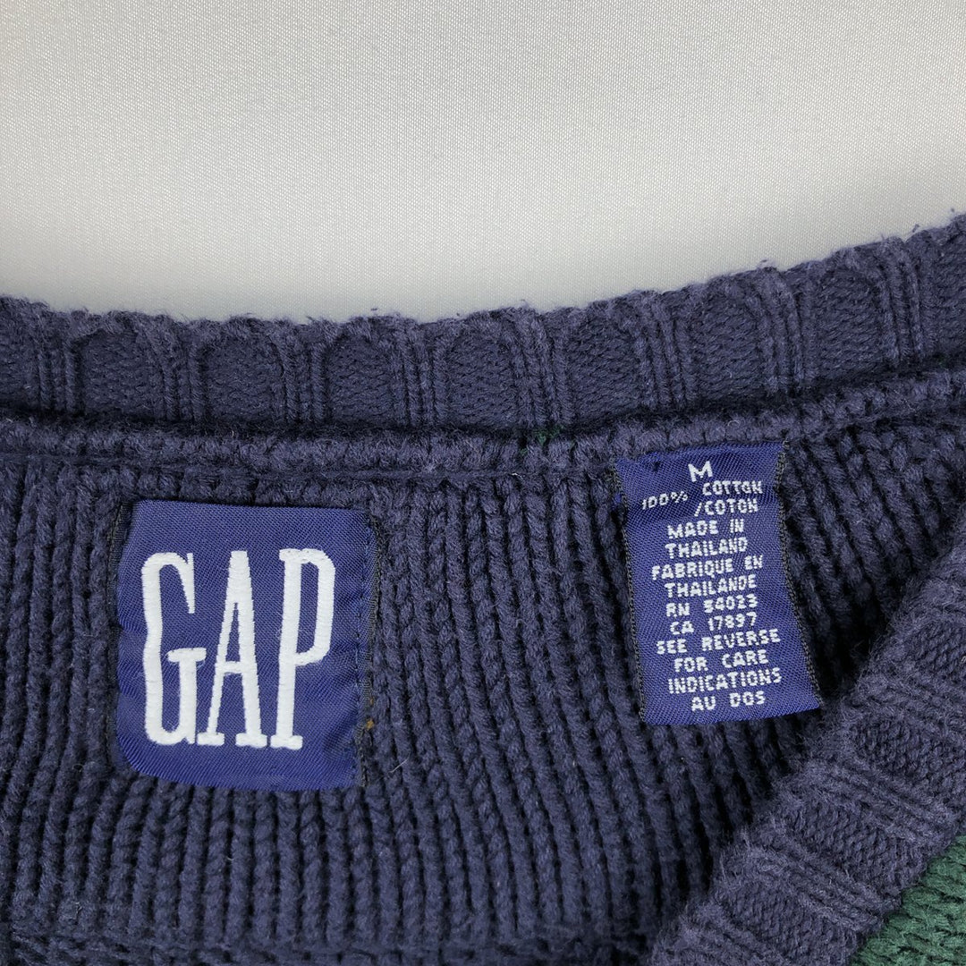 90'S GAP Old Gap Cable Knit V-Neck Cotton Tilden Knit Sweater, Men's Size M (approx.), Vintage cotton navy blue type Vintage Second Hand