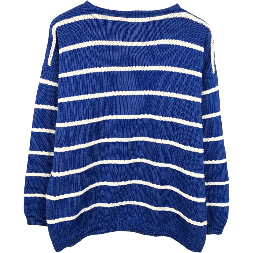 80'S GAP Old Gap Striped Pattern Ramie x Cotton Knit Sweater, Men's Size M (approx.) Vintage Lamy blue type Vintage Second Hand