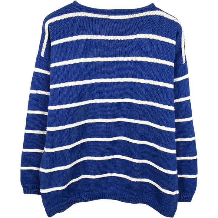 80'S GAP Old Gap Striped Pattern Ramie x Cotton Knit Sweater, Men's Size M (approx.) Vintage Lamy blue type Vintage Second Hand