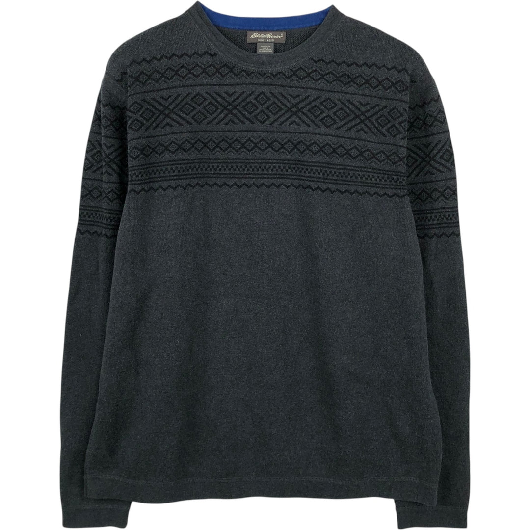 Eddie Bauer Native Pattern Cotton Knit Sweater, Made in England, Men's Size L (approx.) cotton gray type Vintage Second Hand