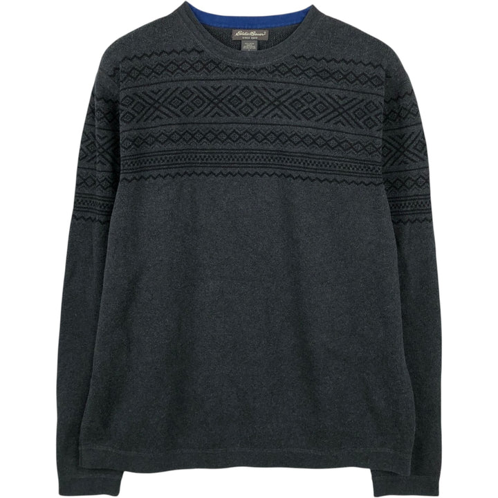 Eddie Bauer Native Pattern Cotton Knit Sweater, Made in England, Men's Size L (approx.) cotton gray type Vintage Second Hand