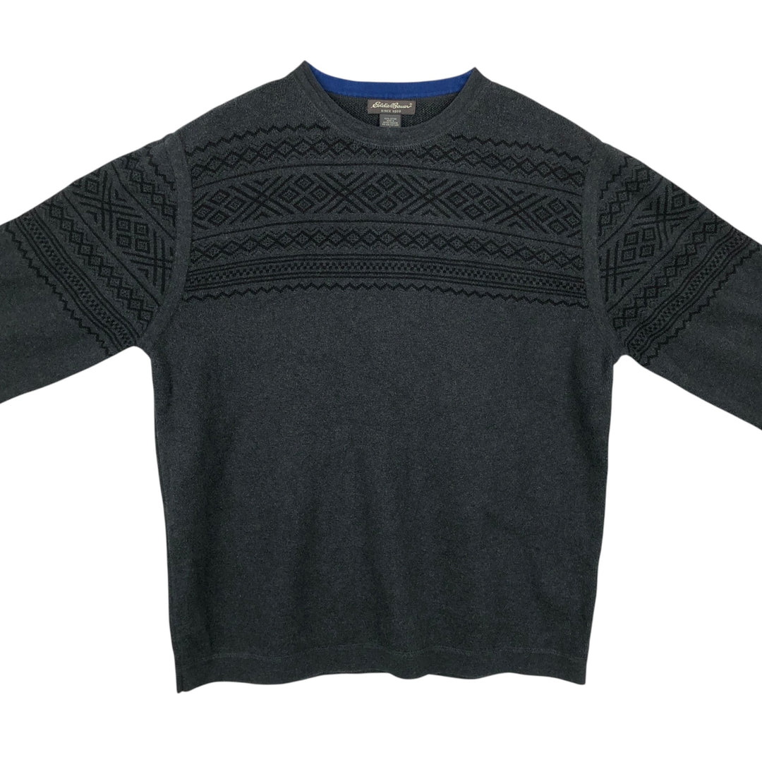 Eddie Bauer Native Pattern Cotton Knit Sweater, Made in England, Men's Size L (approx.) cotton gray type Vintage Second Hand