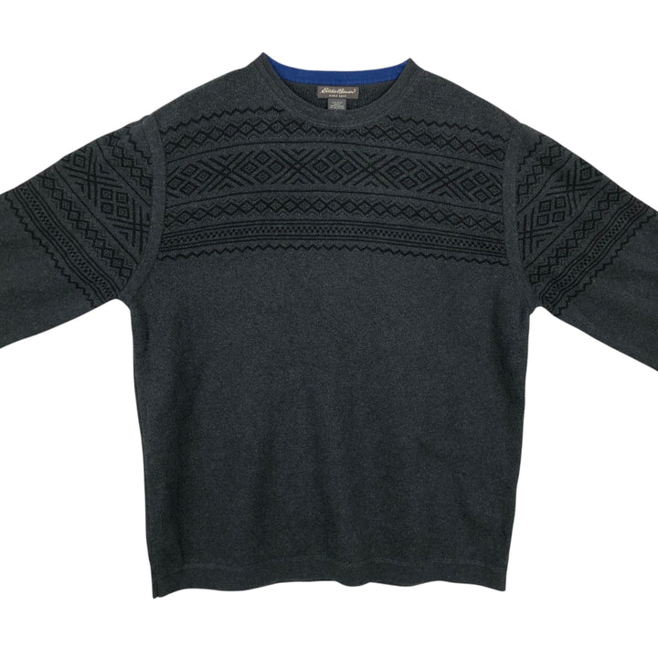 Eddie Bauer Native Pattern Cotton Knit Sweater, Made in England, Men's Size L (approx.) cotton gray type Vintage Second Hand