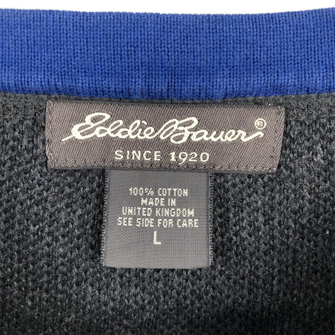 Eddie Bauer Native Pattern Cotton Knit Sweater, Made in England, Men's Size L (approx.) cotton gray type Vintage Second Hand