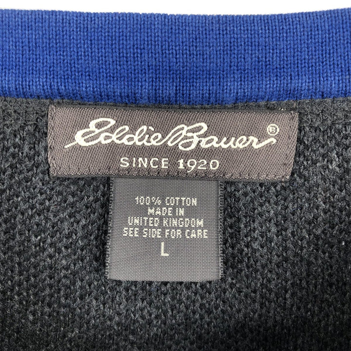Eddie Bauer Native Pattern Cotton Knit Sweater, Made in England, Men's Size L (approx.) cotton gray type Vintage Second Hand