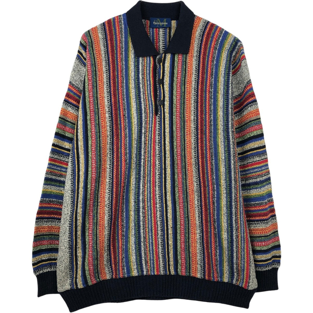 Pierre Monee all-over print 3D knit polo sweater, made in Italy, men's size equivalent to XXXL (oversized). silk red type Vintage Second Hand