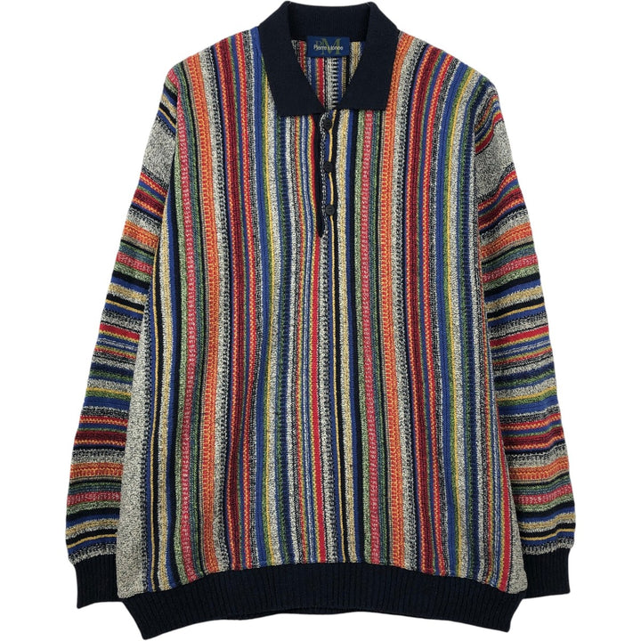 Pierre Monee all-over print 3D knit polo sweater, made in Italy, men's size equivalent to XXXL (oversized). silk red type Vintage Second Hand