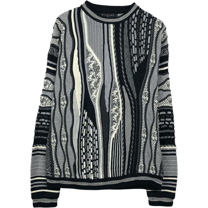Protege Collection All-over print 3D knit sweater, Made in USA, Men's XL equivalent. acrylic gray type Vintage Second Hand