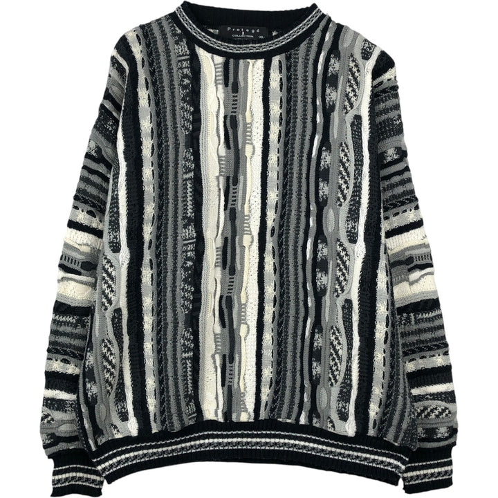 Protege COLLECTION All-over print 3D knit sweater, Made in USA, Men's XL equivalent. acrylic gray type Vintage Second Hand