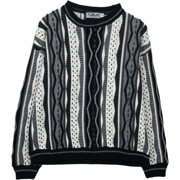 ~90'S LAVANE NEW YORK all-over print 3D knit sweater, made in USA, men's size S equivalent, vintage. acrylic white type Vintage Second Hand