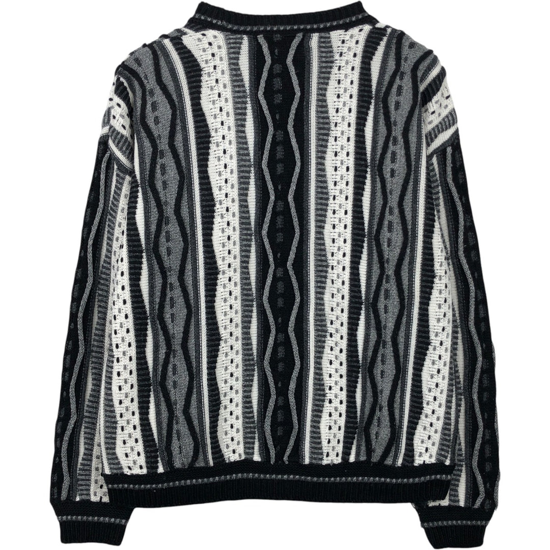 ~90'S LAVANE NEW YORK all-over print 3D knit sweater, made in USA, men's size S equivalent, vintage. acrylic white type Vintage Second Hand