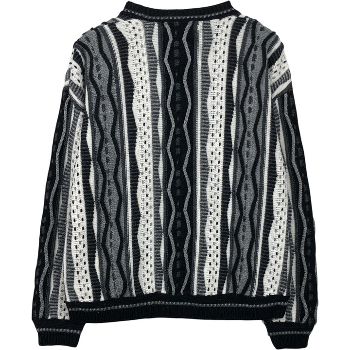 ~90'S LAVANE NEW YORK all-over print 3D knit sweater, made in USA, men's size S equivalent, vintage. acrylic white type Vintage Second Hand