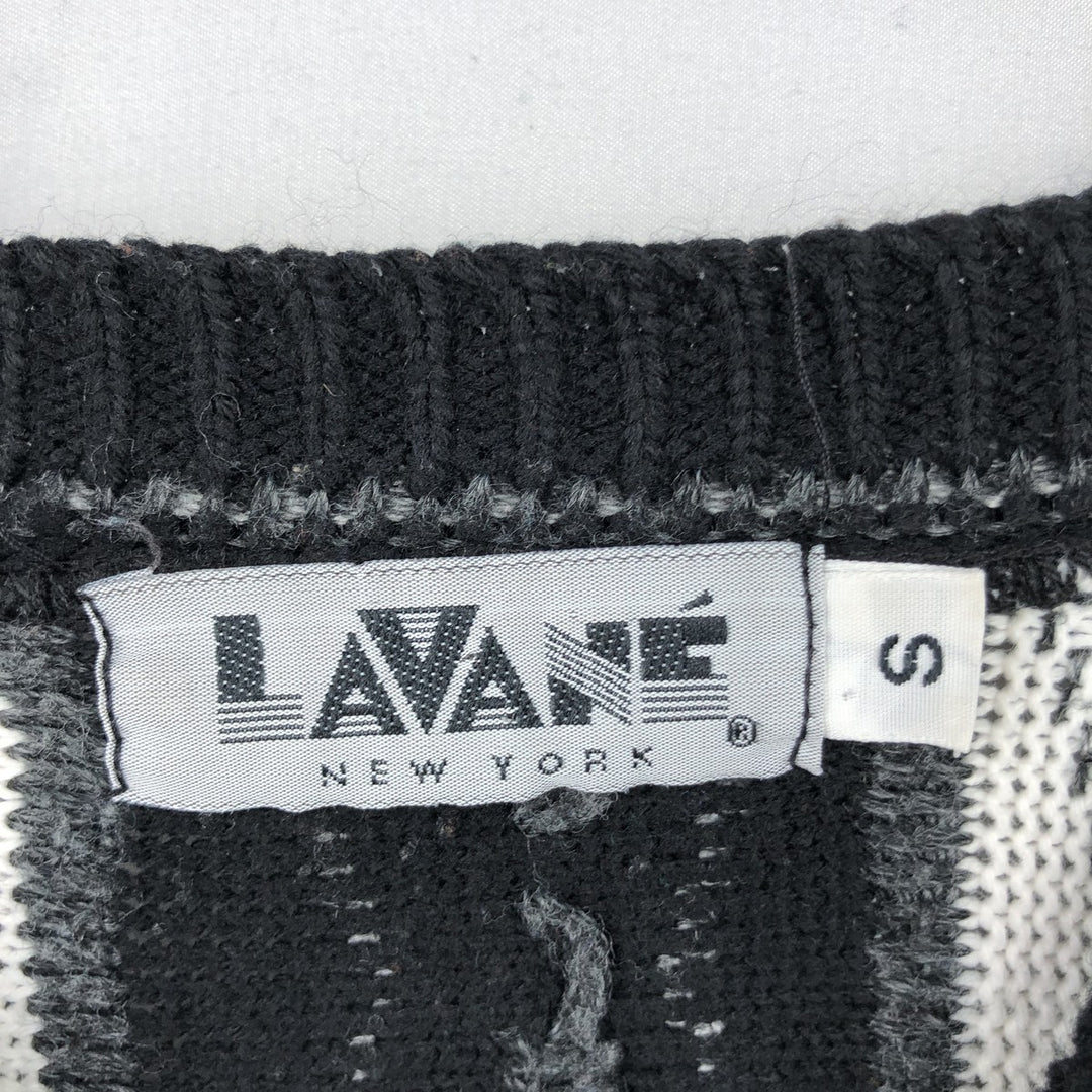 ~90'S LAVANE NEW YORK all-over print 3D knit sweater, made in USA, men's size S equivalent, vintage. acrylic white type Vintage Second Hand