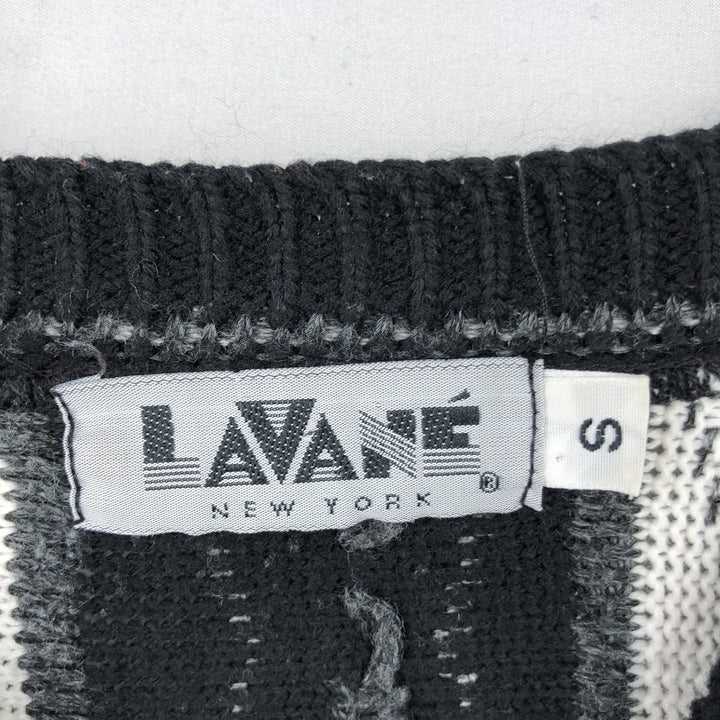 ~90'S LAVANE NEW YORK all-over print 3D knit sweater, made in USA, men's size S equivalent, vintage. acrylic white type Vintage Second Hand
