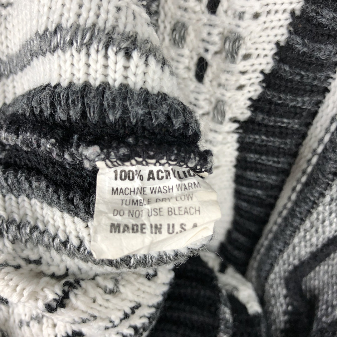 ~90'S LAVANE NEW YORK all-over print 3D knit sweater, made in USA, men's size S equivalent, vintage. acrylic white type Vintage Second Hand