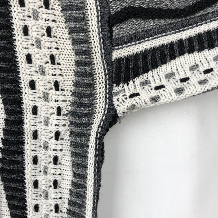 ~90'S LAVANE NEW YORK all-over print 3D knit sweater, made in USA, men's size S equivalent, vintage. acrylic white type Vintage Second Hand