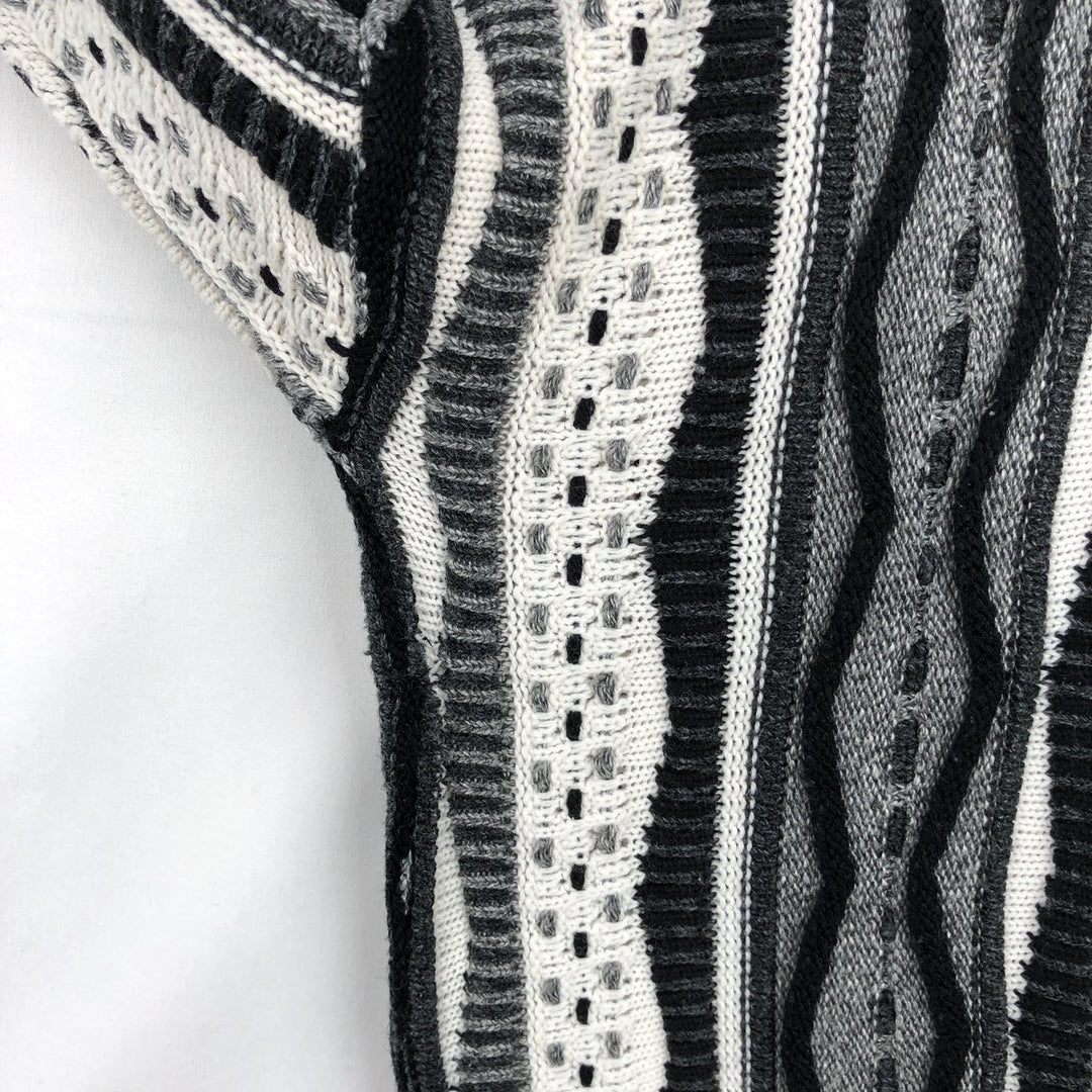 ~90'S LAVANE NEW YORK all-over print 3D knit sweater, made in USA, men's size S equivalent, vintage. acrylic white type Vintage Second Hand