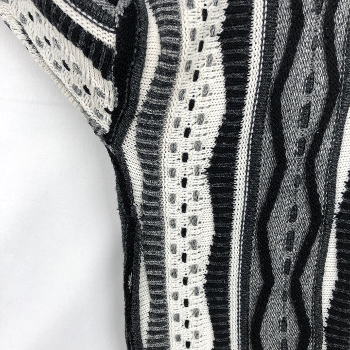 ~90'S LAVANE NEW YORK all-over print 3D knit sweater, made in USA, men's size S equivalent, vintage. acrylic white type Vintage Second Hand