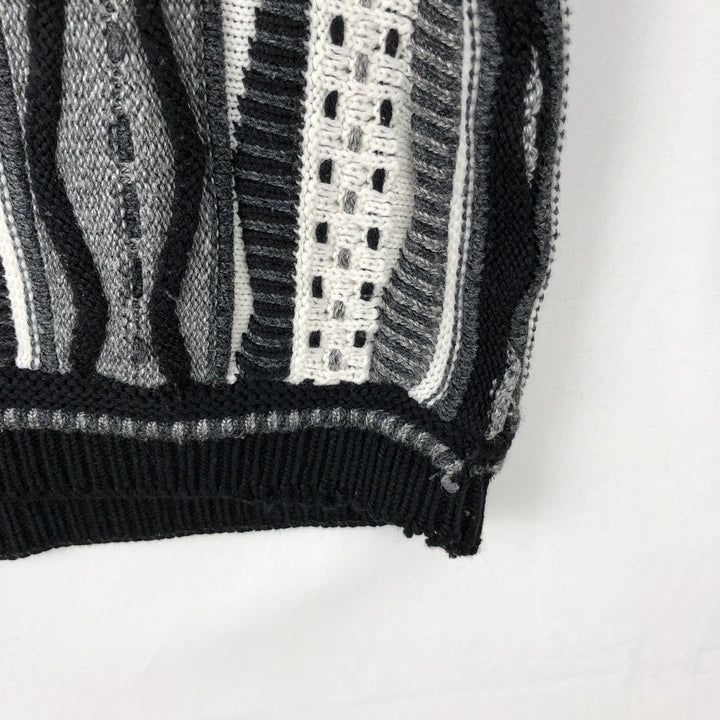 ~90'S LAVANE NEW YORK all-over print 3D knit sweater, made in USA, men's size S equivalent, vintage. acrylic white type Vintage Second Hand