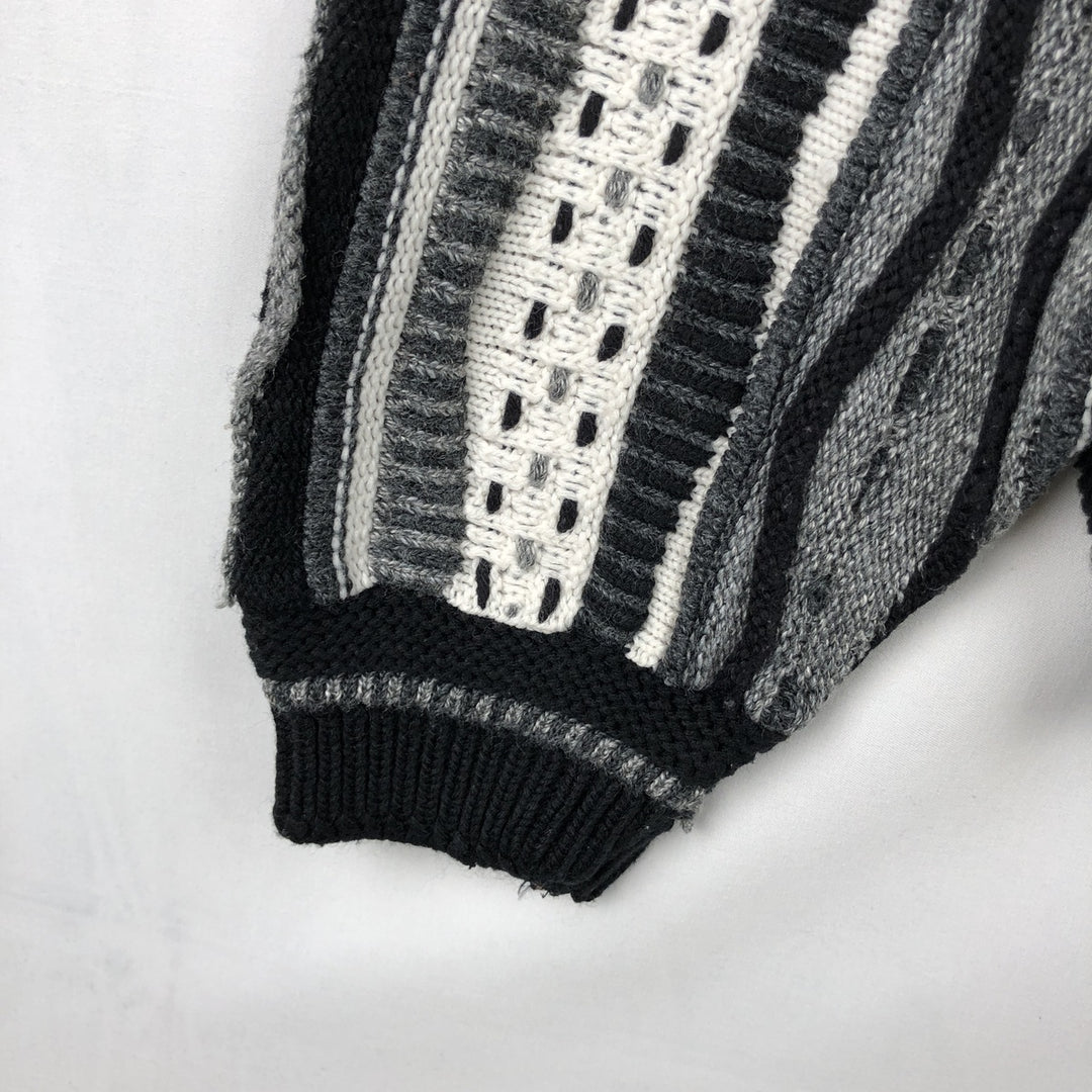 ~90'S LAVANE NEW YORK all-over print 3D knit sweater, made in USA, men's size S equivalent, vintage. acrylic white type Vintage Second Hand