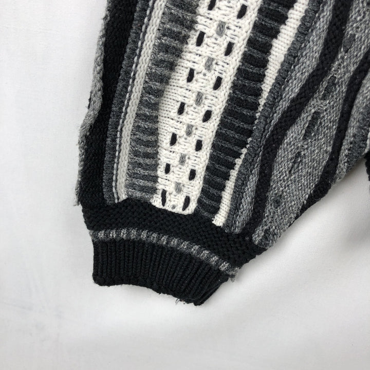 ~90'S LAVANE NEW YORK all-over print 3D knit sweater, made in USA, men's size S equivalent, vintage. acrylic white type Vintage Second Hand