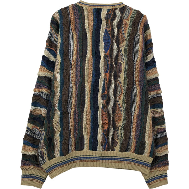 Florence Tricot Cotton x Acrylic All-Over Print 3D Knit Sweater, Men's Size L (approx.) cotton Beige type Vintage Second Hand