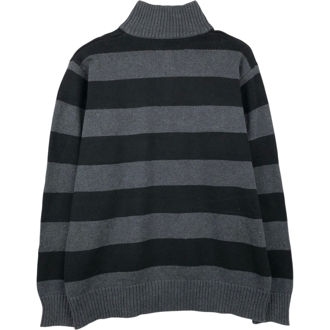Tommy Hilfiger Striped Pattern Cotton Knit Half-Zip Sweater, Men's Size XL cotton black type Vintage Second Hand