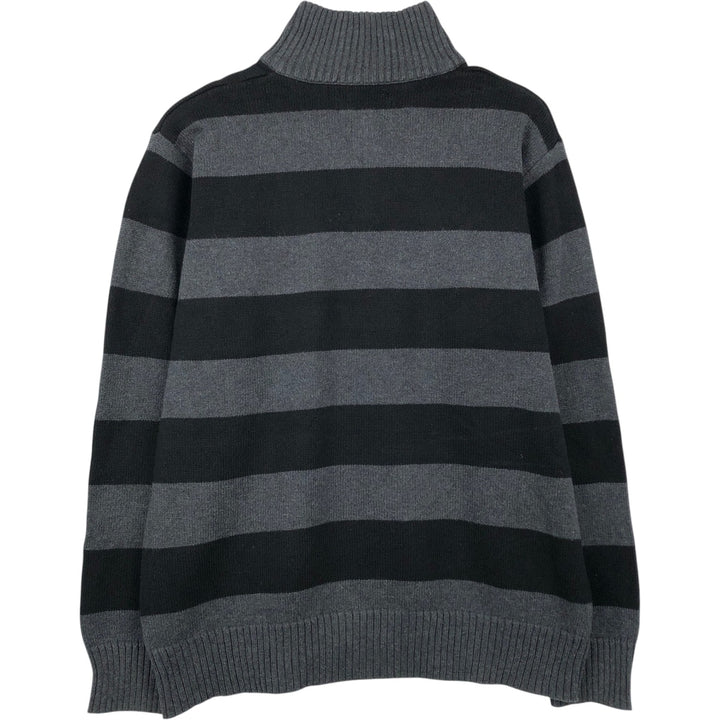 Tommy Hilfiger Striped Pattern Cotton Knit Half-Zip Sweater, Men's Size XL cotton black type Vintage Second Hand