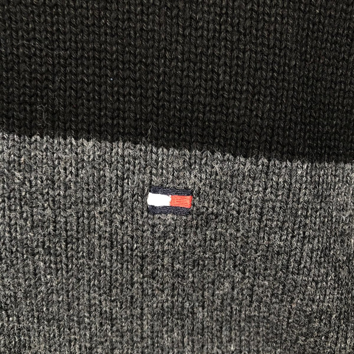 Tommy Hilfiger Striped Pattern Cotton Knit Half-Zip Sweater, Men's Size XL cotton black type Vintage Second Hand