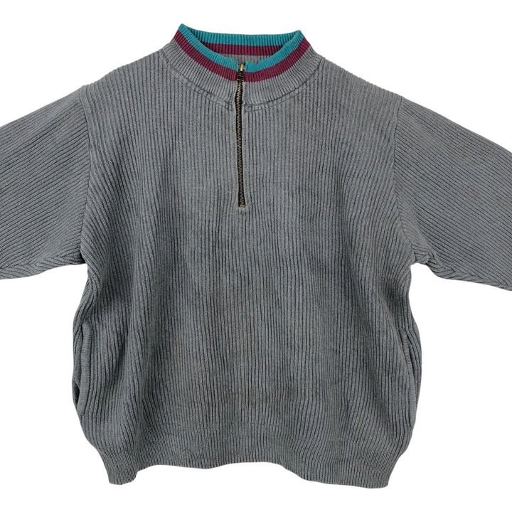 1990'S Eddie Bauer Rib-Knit Cotton Half-Zip Sweater, Men's Size XL (Vintage) unclear gray type Vintage Second Hand