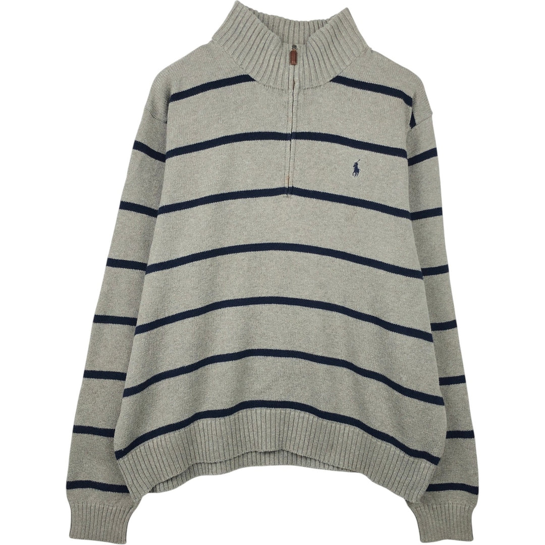 Ralph Lauren POLO by Ralph Lauren Striped Pattern Cotton Knit Half-Zip Sweater, Men's XXL equivalent. cotton gray type Vintage Second Hand