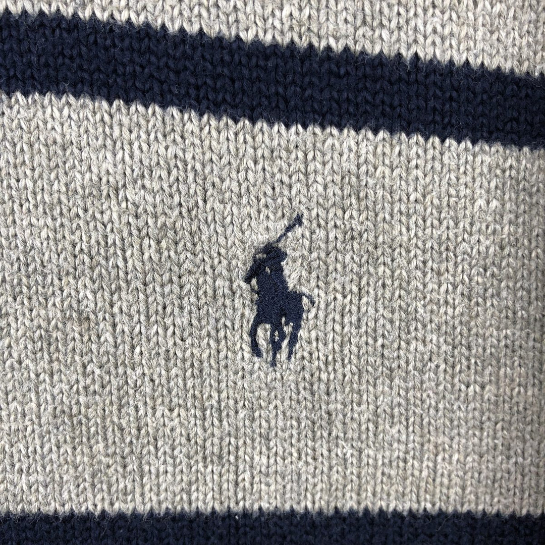 Ralph Lauren POLO by Ralph Lauren Striped Pattern Cotton Knit Half-Zip Sweater, Men's XXL equivalent. cotton gray type Vintage Second Hand