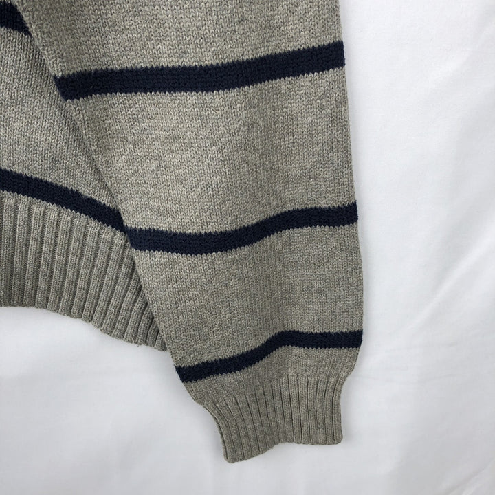 Ralph Lauren POLO by Ralph Lauren Striped Pattern Cotton Knit Half-Zip Sweater, Men's XXL equivalent. cotton gray type Vintage Second Hand