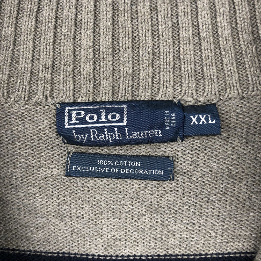 Ralph Lauren POLO by Ralph Lauren Striped Pattern Cotton Knit Half-Zip Sweater, Men's XXL equivalent. cotton gray type Vintage Second Hand