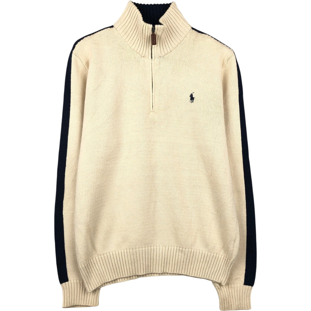 Ralph Lauren POLO by Ralph Lauren Cotton Knit Half Zip Sweater Men's S cotton pale white type Vintage Second Hand