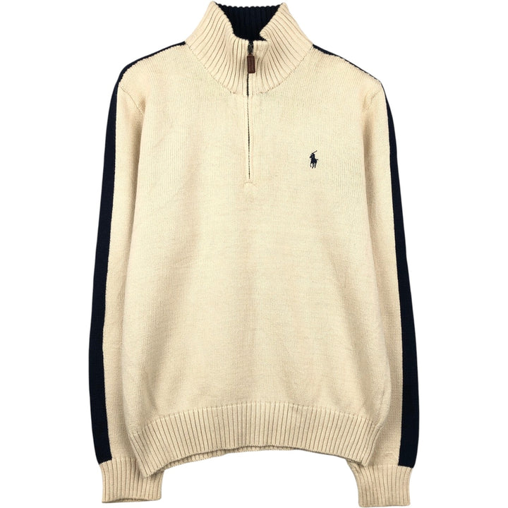 Ralph Lauren POLO by Ralph Lauren Cotton Knit Half Zip Sweater Men's S cotton pale white type Vintage Second Hand