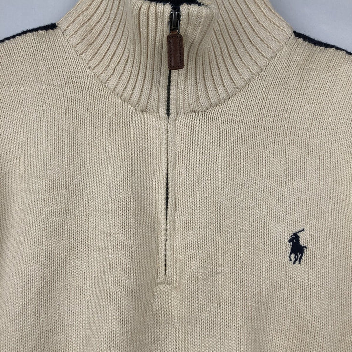 Ralph Lauren POLO by Ralph Lauren Cotton Knit Half Zip Sweater Men's S cotton pale white type Vintage Second Hand