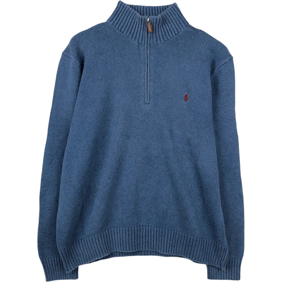 Ralph Lauren POLO by Ralph Lauren Cotton Knit Half Zip Sweater Men's L size cotton blue type Vintage Second Hand