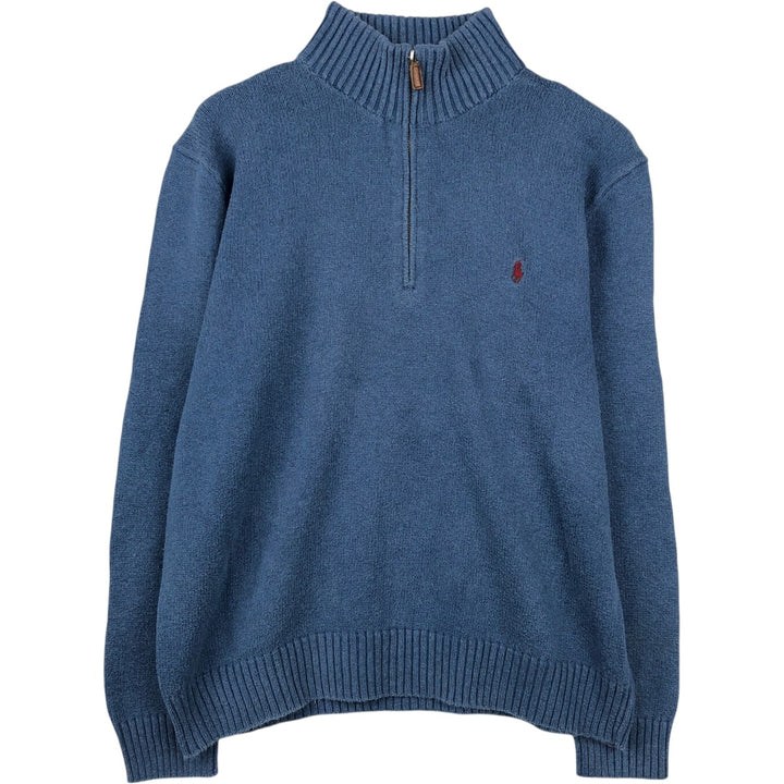 Ralph Lauren POLO by Ralph Lauren Cotton Knit Half Zip Sweater Men's L size cotton blue type Vintage Second Hand
