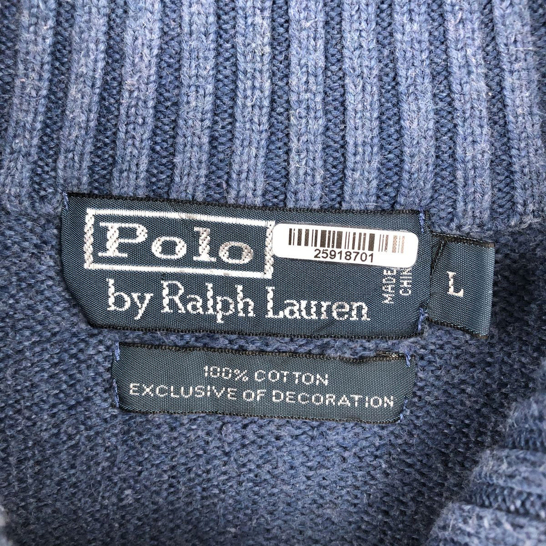 Ralph Lauren POLO by Ralph Lauren Cotton Knit Half Zip Sweater Men's L size cotton blue type Vintage Second Hand