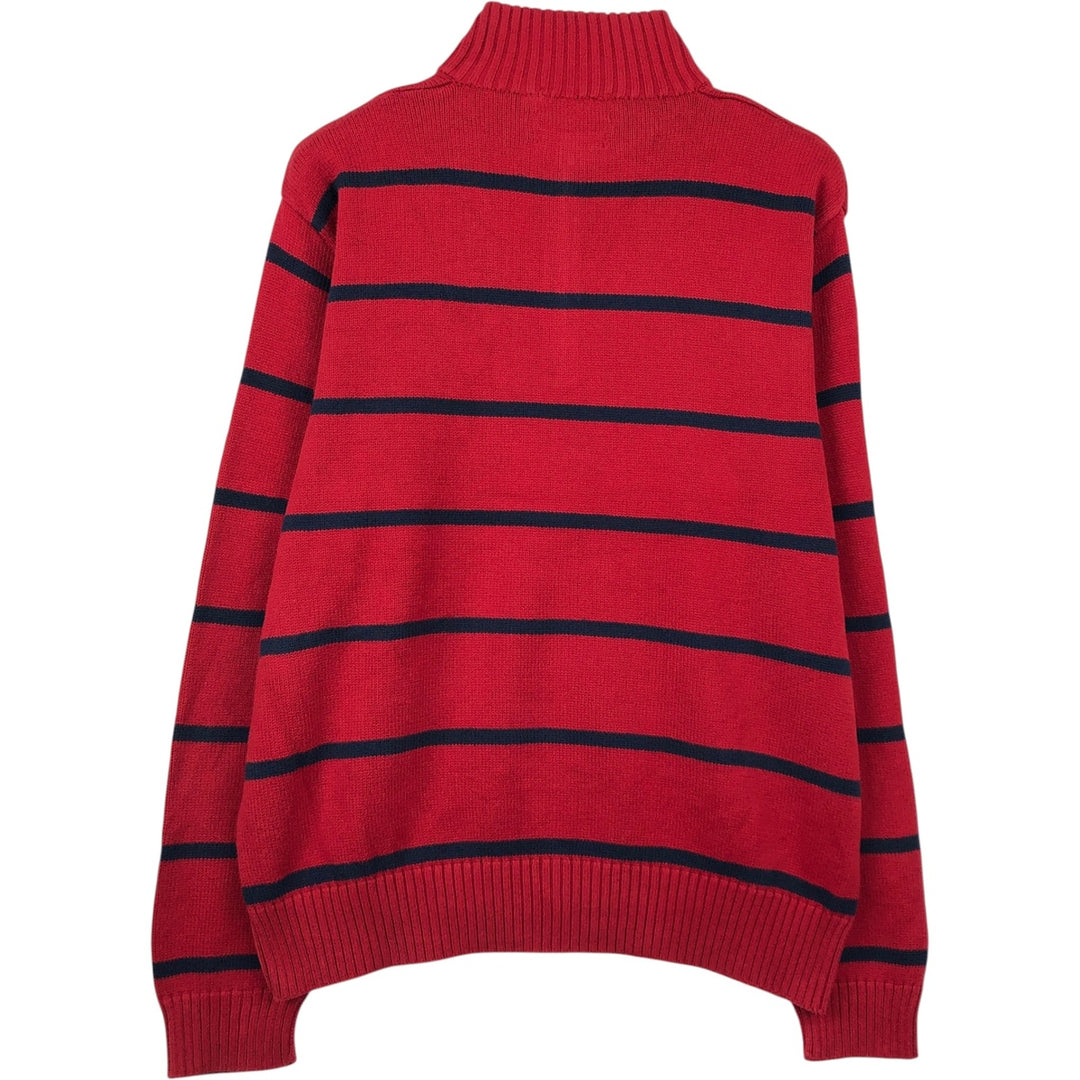 Ralph Lauren POLO by Ralph Lauren Striped Pattern Cotton Knit Half-Zip Sweater, Men's Size XL (approx.) cotton red type Vintage Second Hand