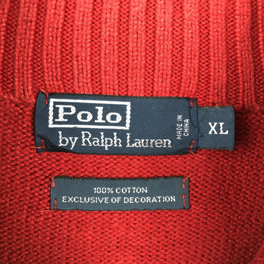 Ralph Lauren POLO by Ralph Lauren Striped Pattern Cotton Knit Half-Zip Sweater, Men's Size XL (approx.) cotton red type Vintage Second Hand
