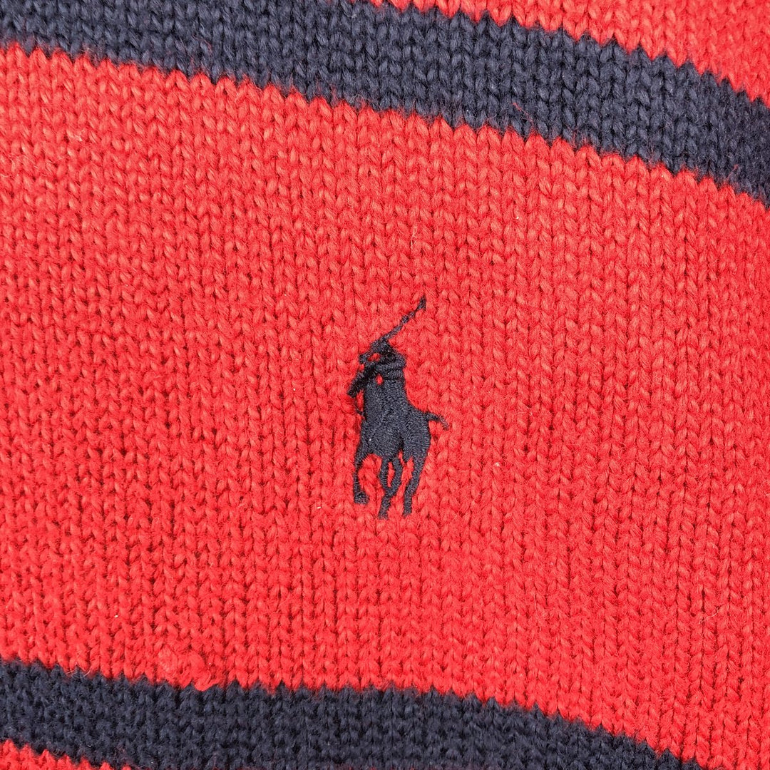 Ralph Lauren POLO by Ralph Lauren Striped Pattern Cotton Knit Half-Zip Sweater, Men's Size XL (approx.) cotton red type Vintage Second Hand