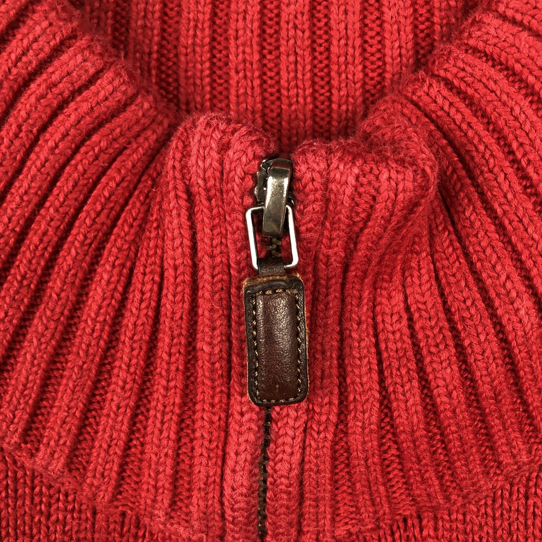 Ralph Lauren POLO by Ralph Lauren Striped Pattern Cotton Knit Half-Zip Sweater, Men's Size XL (approx.) cotton red type Vintage Second Hand