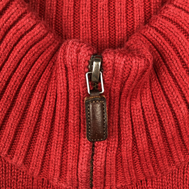 Ralph Lauren POLO by Ralph Lauren Striped Pattern Cotton Knit Half-Zip Sweater, Men's Size XL (approx.) cotton red type Vintage Second Hand