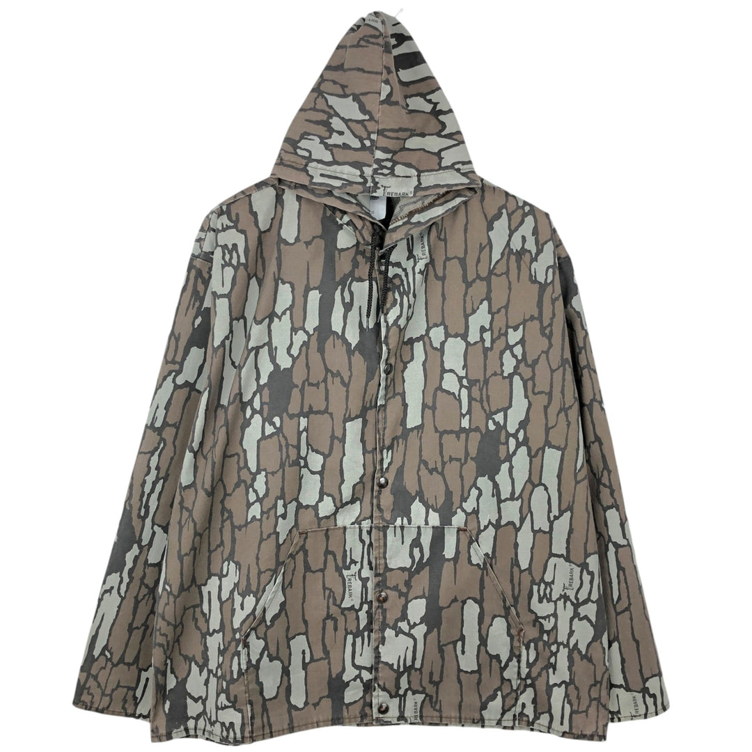Camouflage pattern Treebark camo hooded jacket, made in USA, men's size XL equivalent, vintage. polyester gray type Vintage Second Hand
