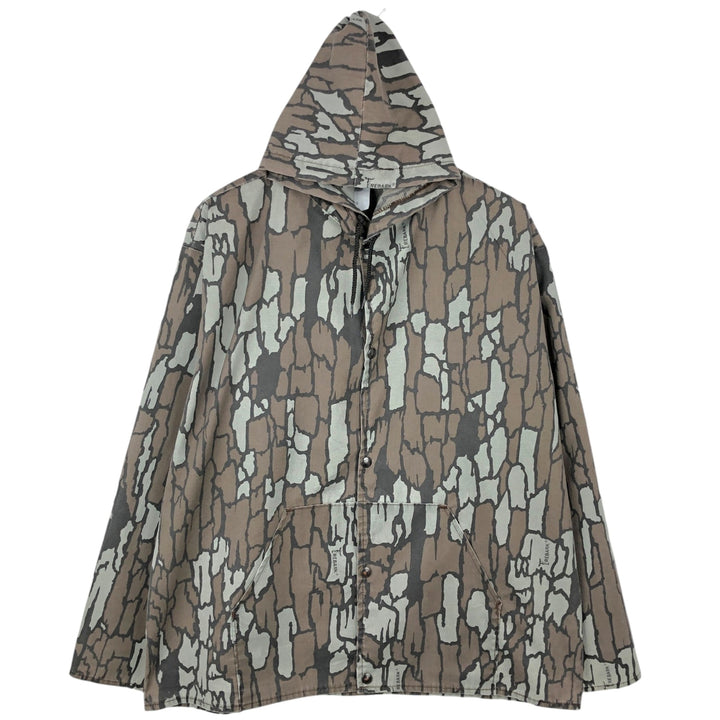 Camouflage pattern Treebark camo hooded jacket, made in USA, men's size XL equivalent, vintage. polyester gray type Vintage Second Hand