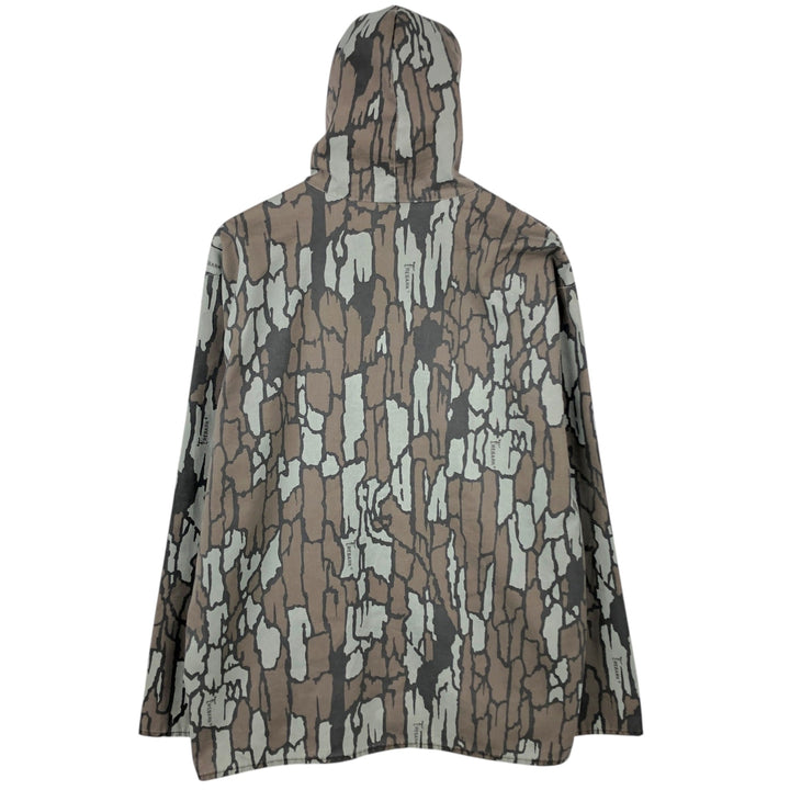 Camouflage pattern Treebark camo hooded jacket, made in USA, men's size XL equivalent, vintage. polyester gray type Vintage Second Hand
