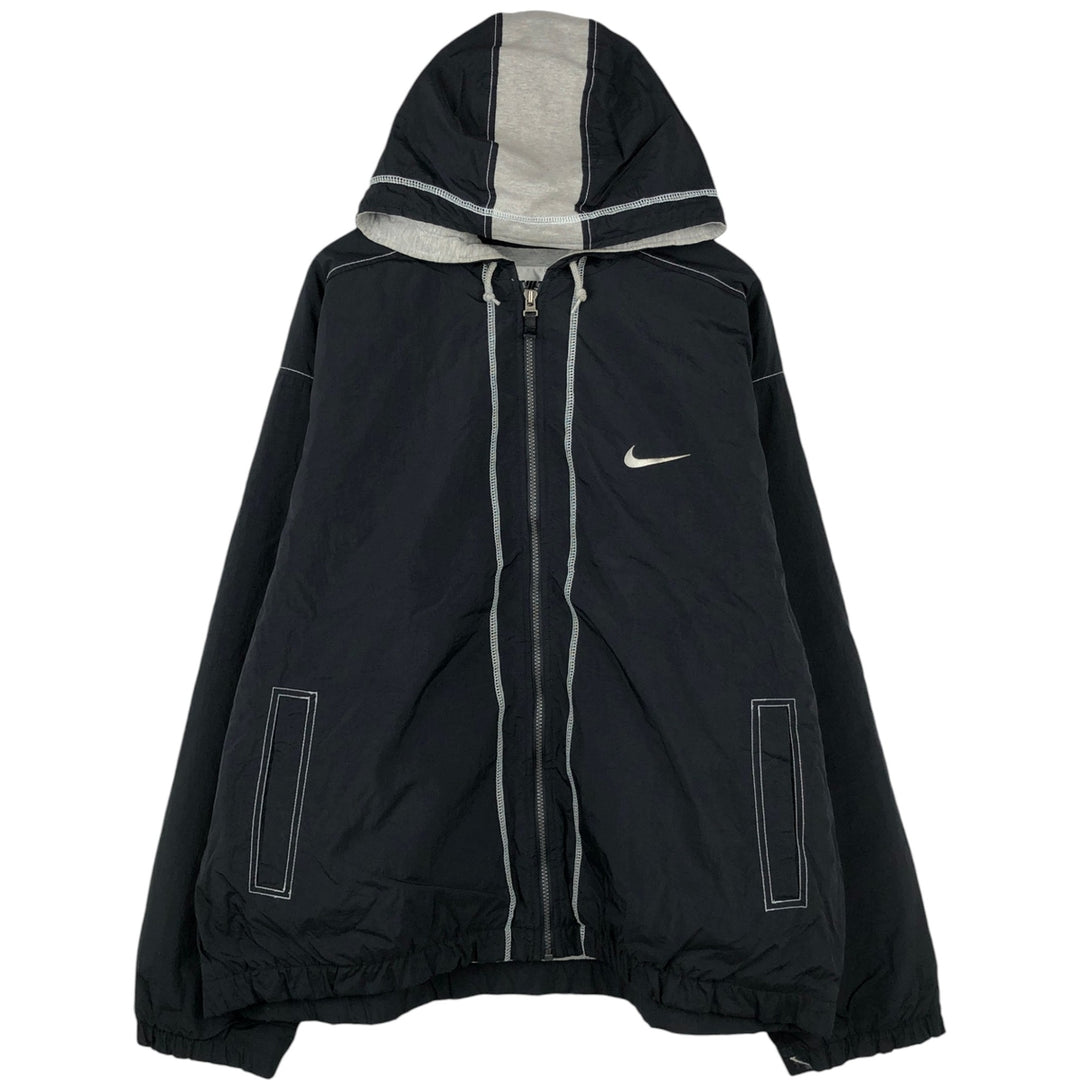 90'S Nike Back Logo Padded Hoodie Puffer Jacket Men's XXL (approx.) Vintage Nylon black type Vintage Second Hand