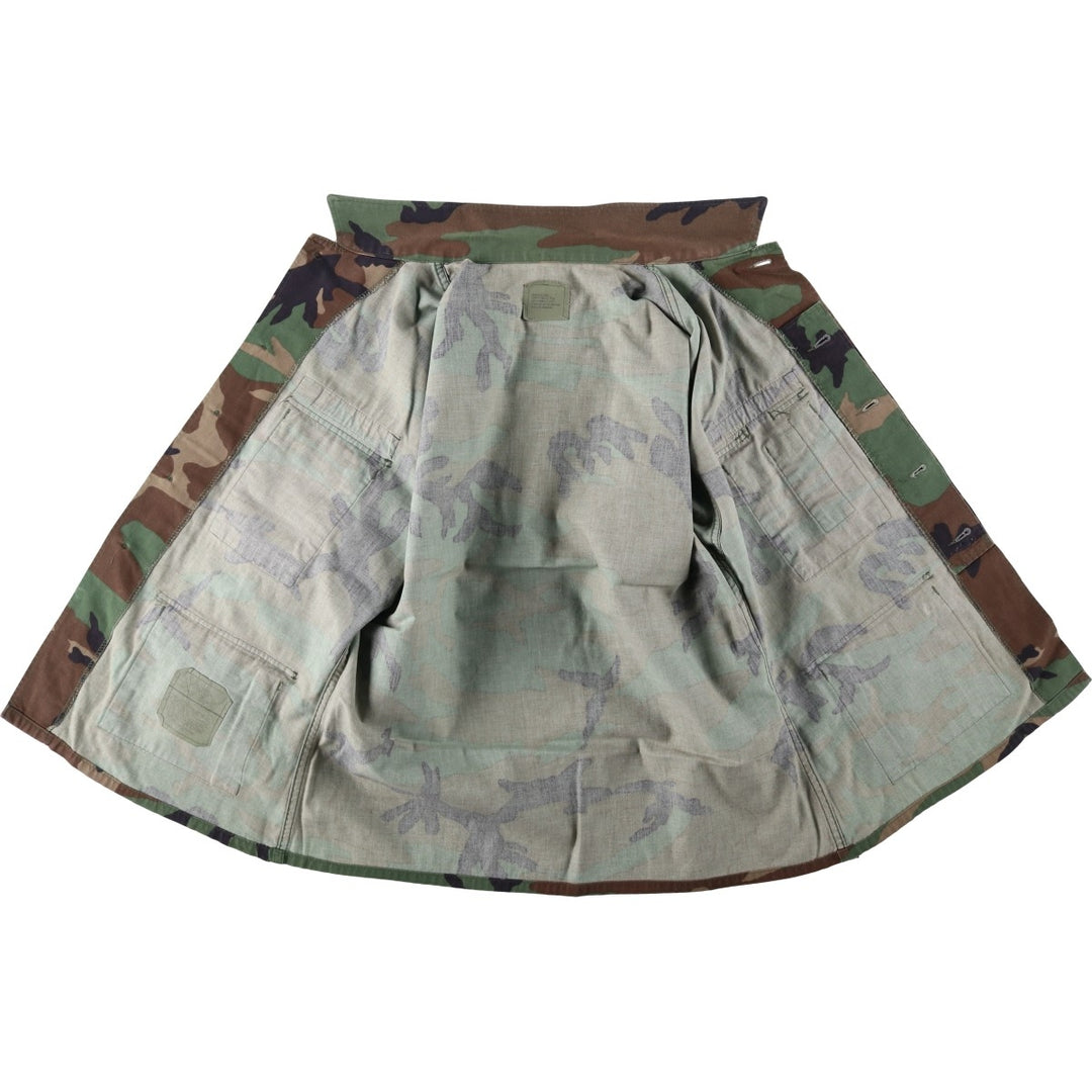 1990'S US Military Issue Camouflage Pattern Woodland Camo Stars and Stripes BDU Military Jacket Made in USA MEDIUM-X-SHORT (Men's M equivalent) Nylon Khaki type Vintage Second Hand